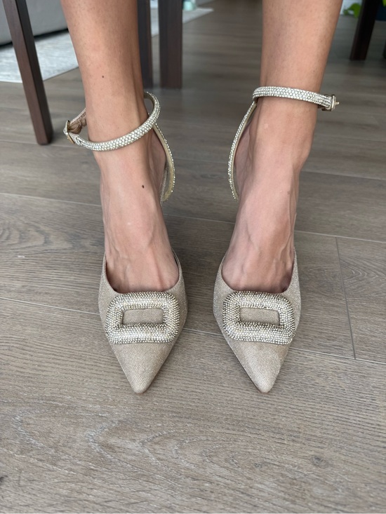 Steve Madden Shoes - Steve Madden Champagne Jeweled Pointed-Toe Ankle-Strap Pumps
